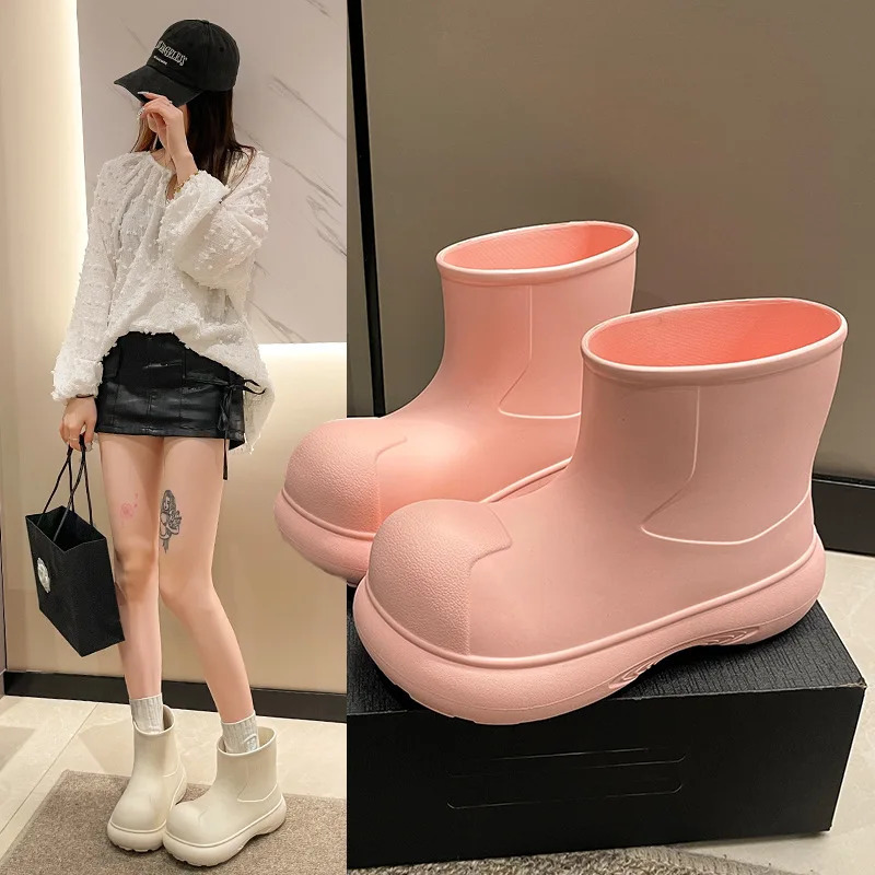 Fashionable Rain Boots for Women Mid-Calf Cute Outdoor Thick-Soled EVA Water-Proof Rain Shoes Simple and Versatile 250213