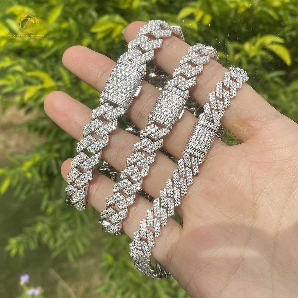 Hip Hop Iced Out Whited Gold Plated Sterg Sliver 8mm 10mm 12mm Moissanite Cuban k Chain Bracelet for Men Women