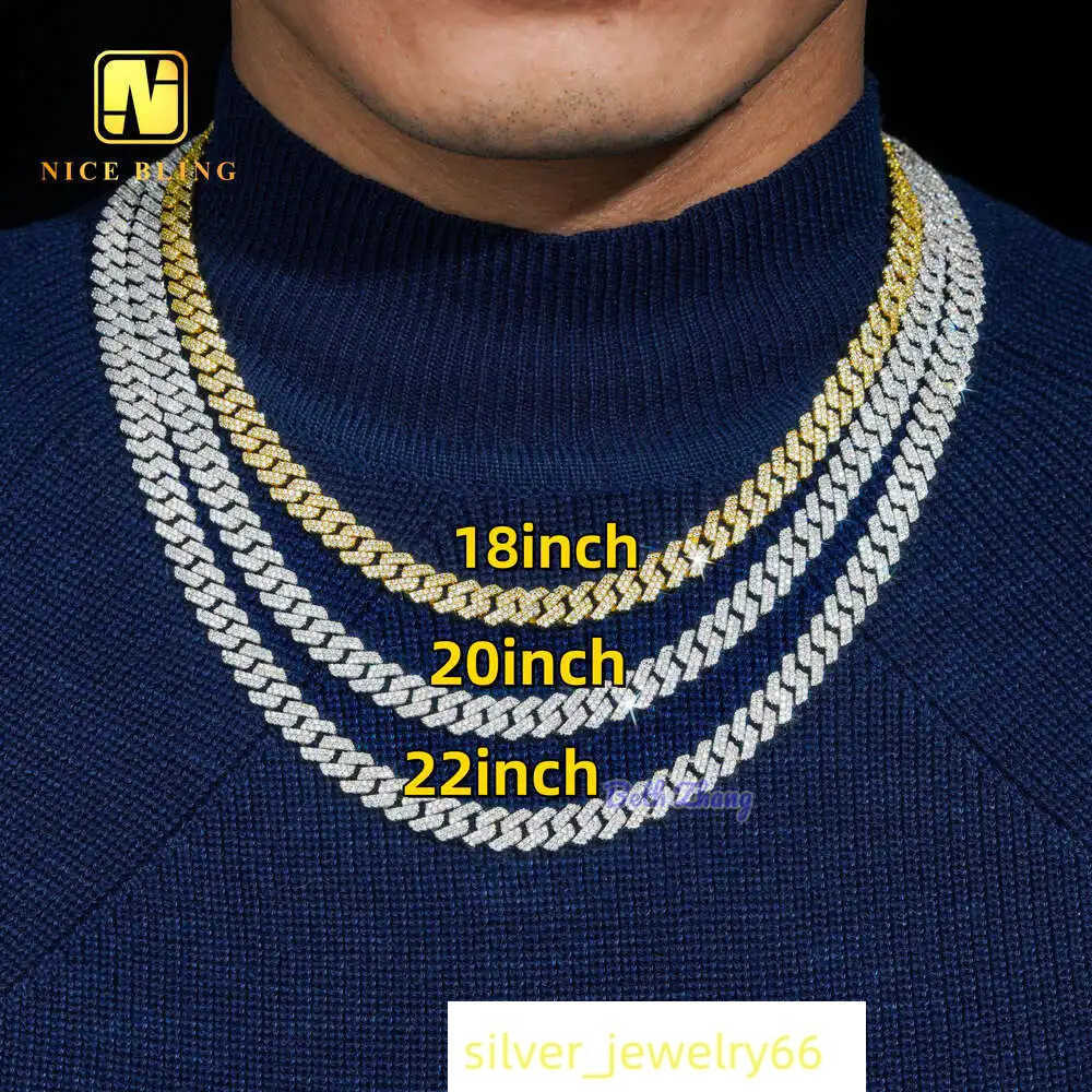 18k Gold Plated Fashion Hip Hop Moissanite Diamond Cuban Chains Necklace Men Women 8mm Sterling Silver Cuban Link Chain
