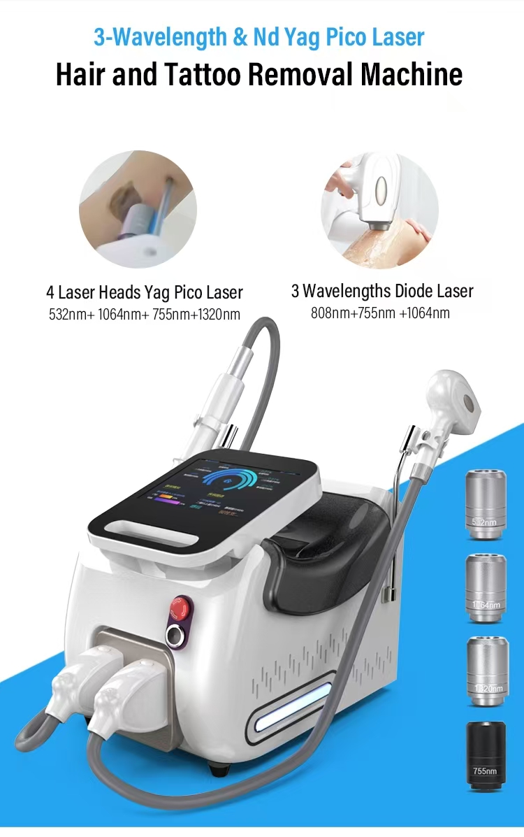 New Portable Nd Yag Pico Laser Tattoo Removal Ice 755nm 1064nm 808 nm Diode Laser Hair Removal Machine