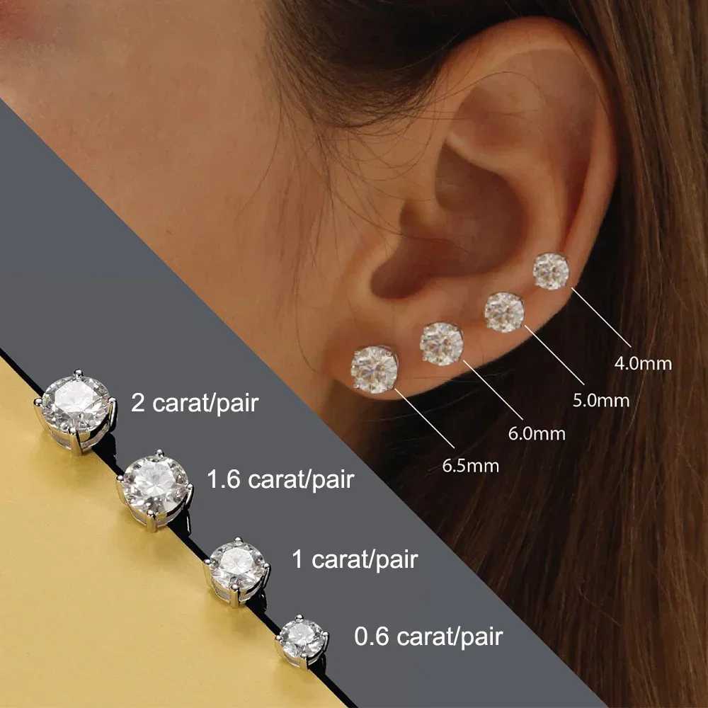 FEOBUR 1-4ct Moissanite Screw Back for Women Sterling Sier Sparkling Dia Stud Earrings Men Trendy Jewelry