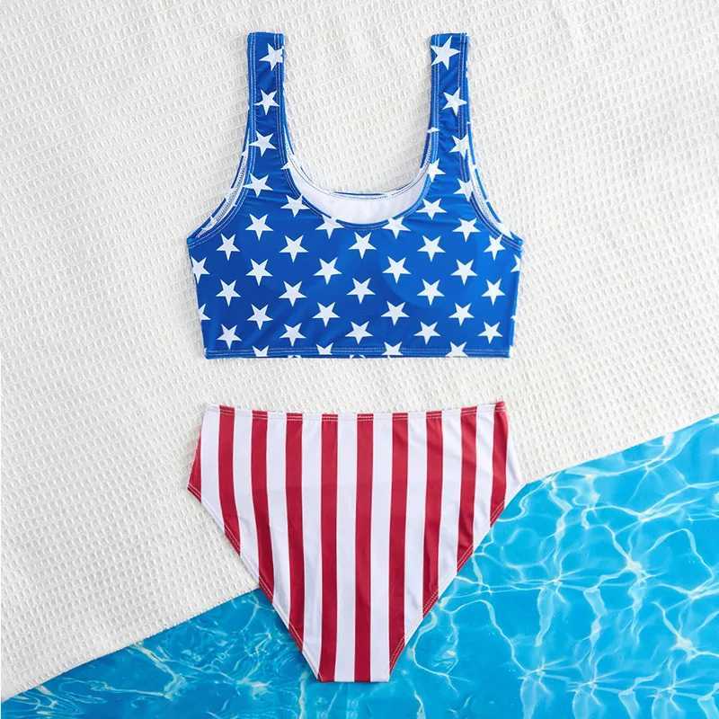 2025 Floral Girls Swimsuit High Waist Bikini Kids Swimwear Female Childrens Bathers Bathing Swimming Swim Suit Summer BeachwearXJ250214