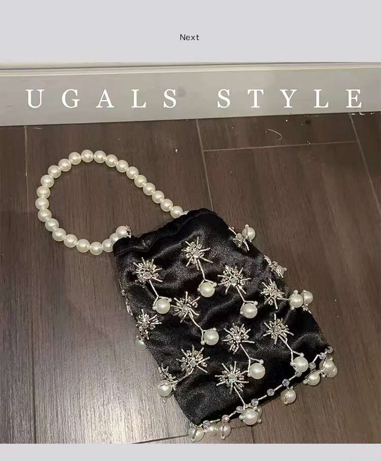 Pearl Beaded Women's Handbag Fashion Beads Beading Handmade Veet Evening Wedding Party Clutch Purse Female Crossbody Bag