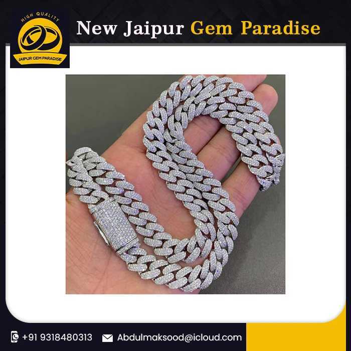 Arrival 14mm Miami Cuban Link Chain Vvs Moissanite Diamond Stubbed 925 Sterling Silver White Gold Plated