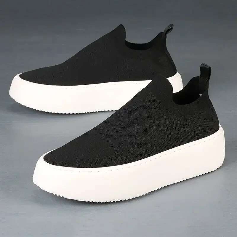 Fly Woven Men Slip On Sports For Man Thick-Soled Mesh Sneakers Breathable Trendy Loafers Men's Vulcanized Shoes