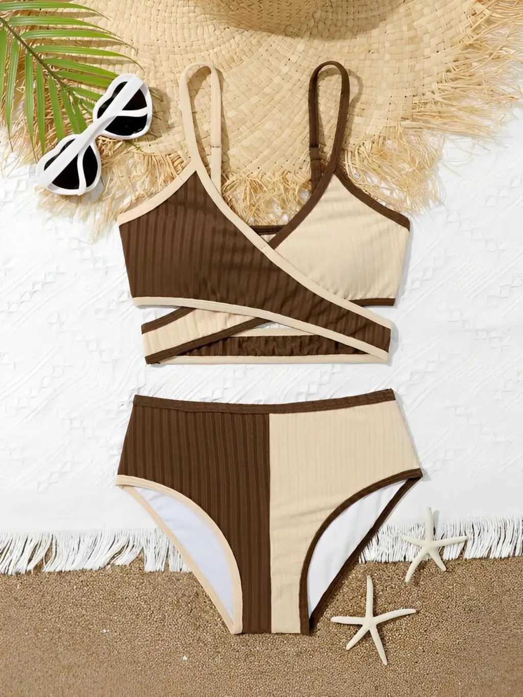 Wrap Cross Bikini 2023 Girls Swimsuit High Waist Kids Swimwear Female Children Bathers Bathing Swimming Swim Suit BeachwearXJ250214