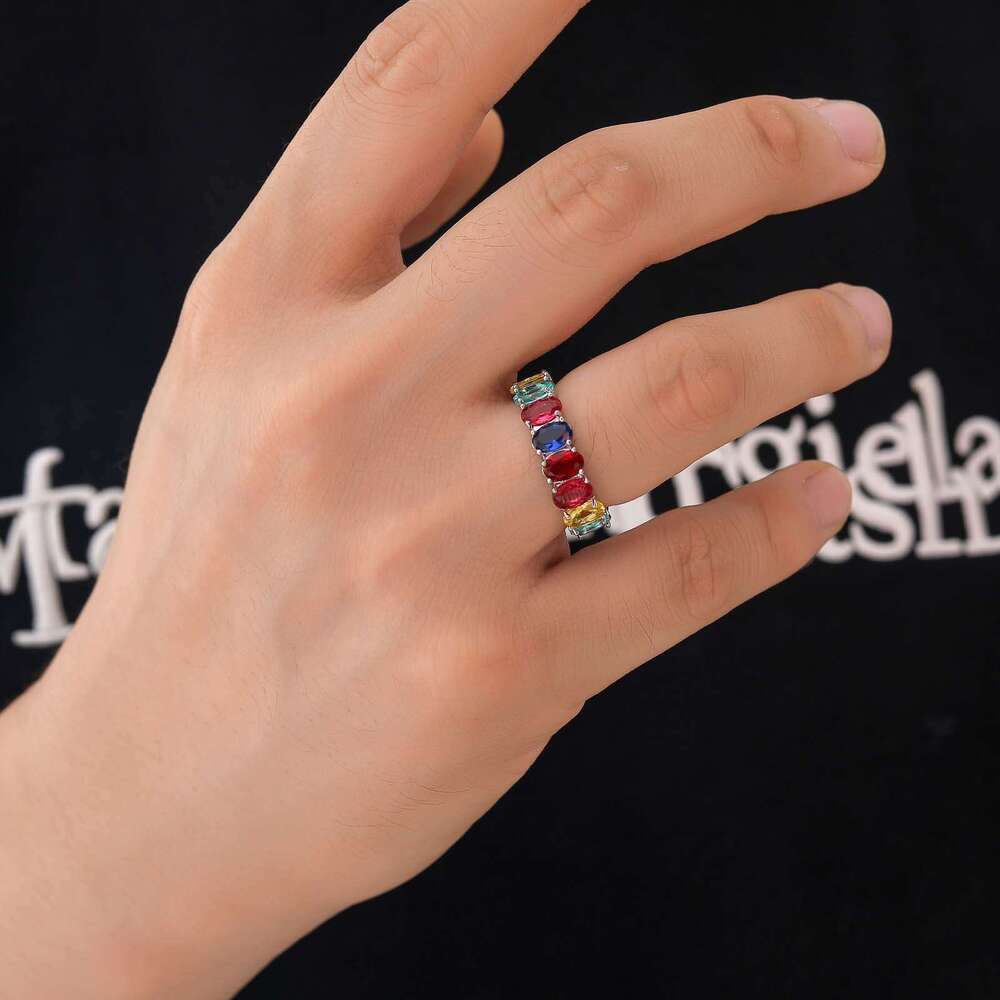 hop Colorful Ring, Simple Personalized Oval Moissanite for Men and Women Couple Hip Hop Ring