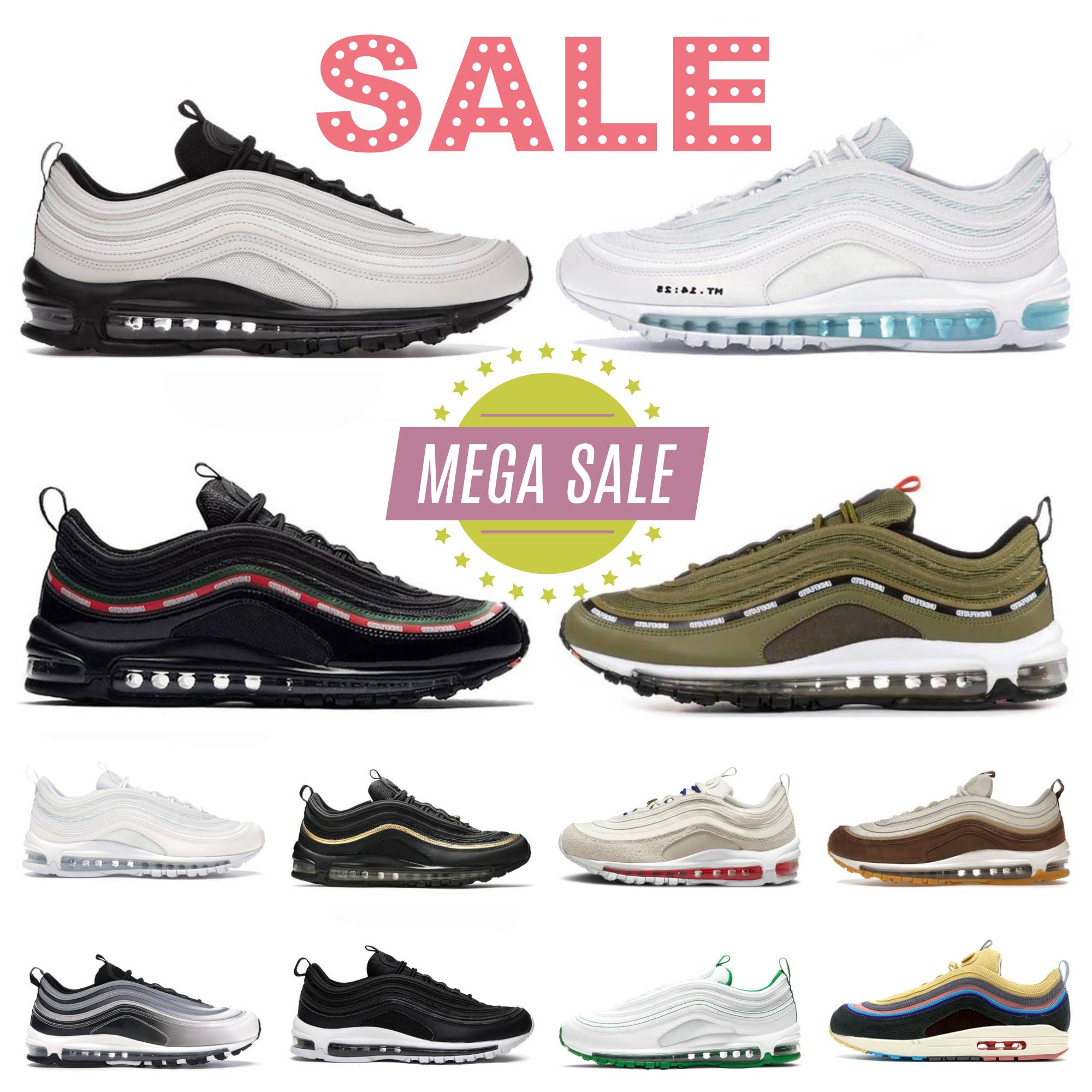 97 97s Designer Running Shoes Jesus Satan Futura Triple Black White Cream Olive Volt Reflective Bred Sail Aurora Green Gym Red Men Women trainers Sports Sneakers