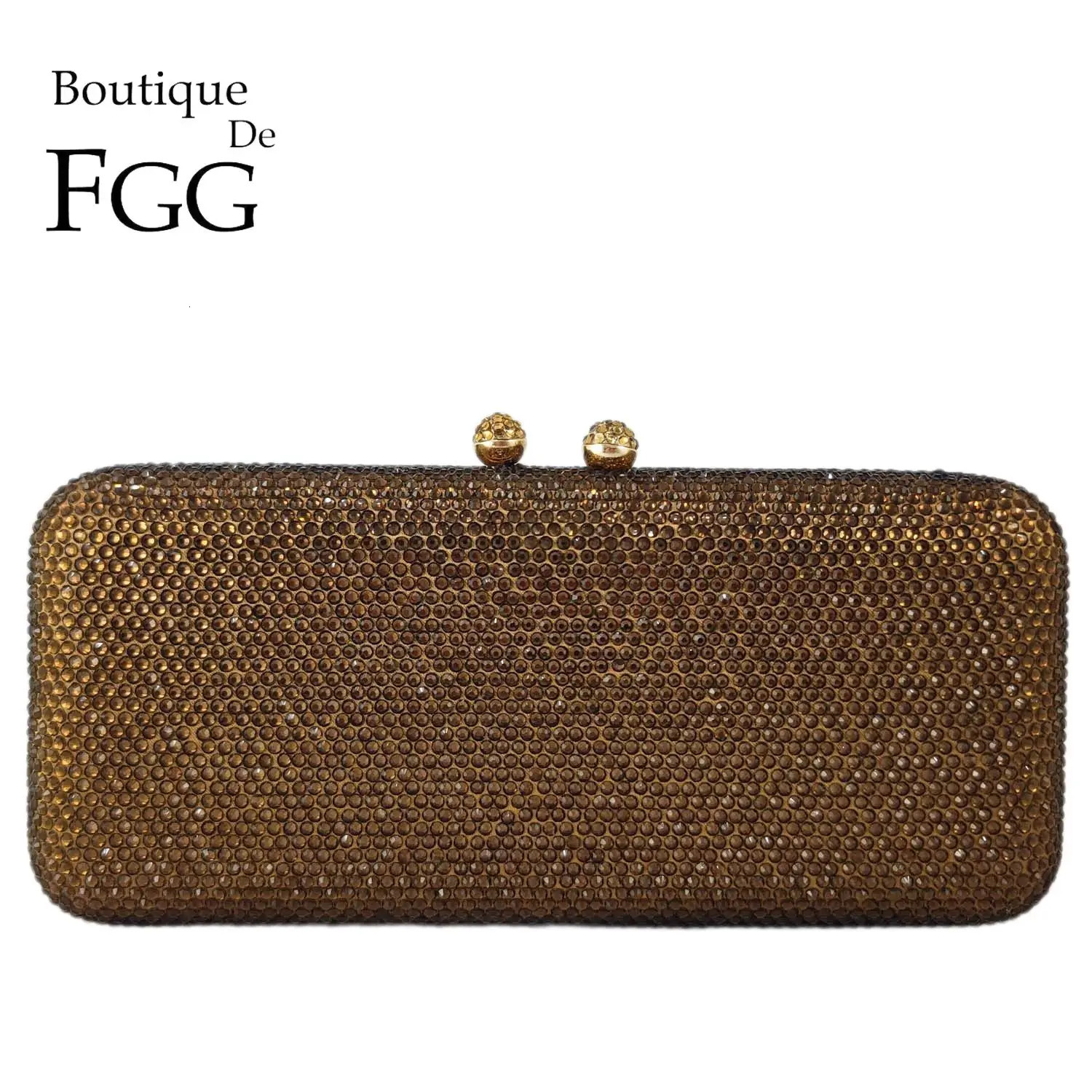 FGG Womens Brown Crystal Evening Bag Formal Party Dinner Diamond Handbag and Wallet Bridal Clutch 250213