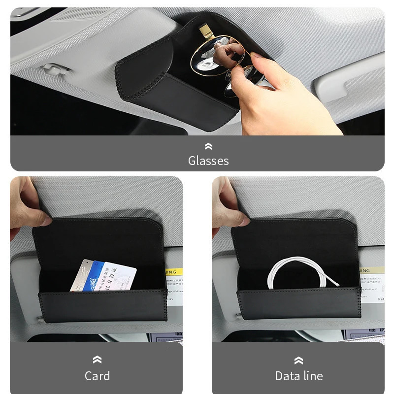 PU Leather Car Visor Sunglasses Case Clip Hanger Magnetic Fastener Sunglasses Holder Storage Box Eyeglasses Holder Car Interior 250213