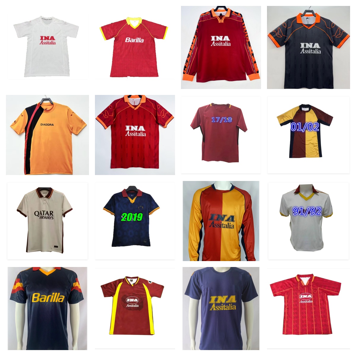 89 90 17 retro soccer jerseys 1991 92 94 95 96 97 98 99 TOTTI BATISTUTA DE ROSSI 2000 01 02 Men Uniforms 2005 06 18 rome Football Shirts