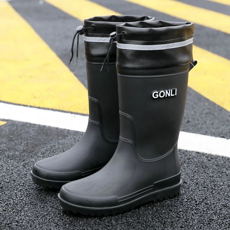 Mens rain boots rain boots adult mid length fashionable Korean water shoes soft anti slip thick sole 250213