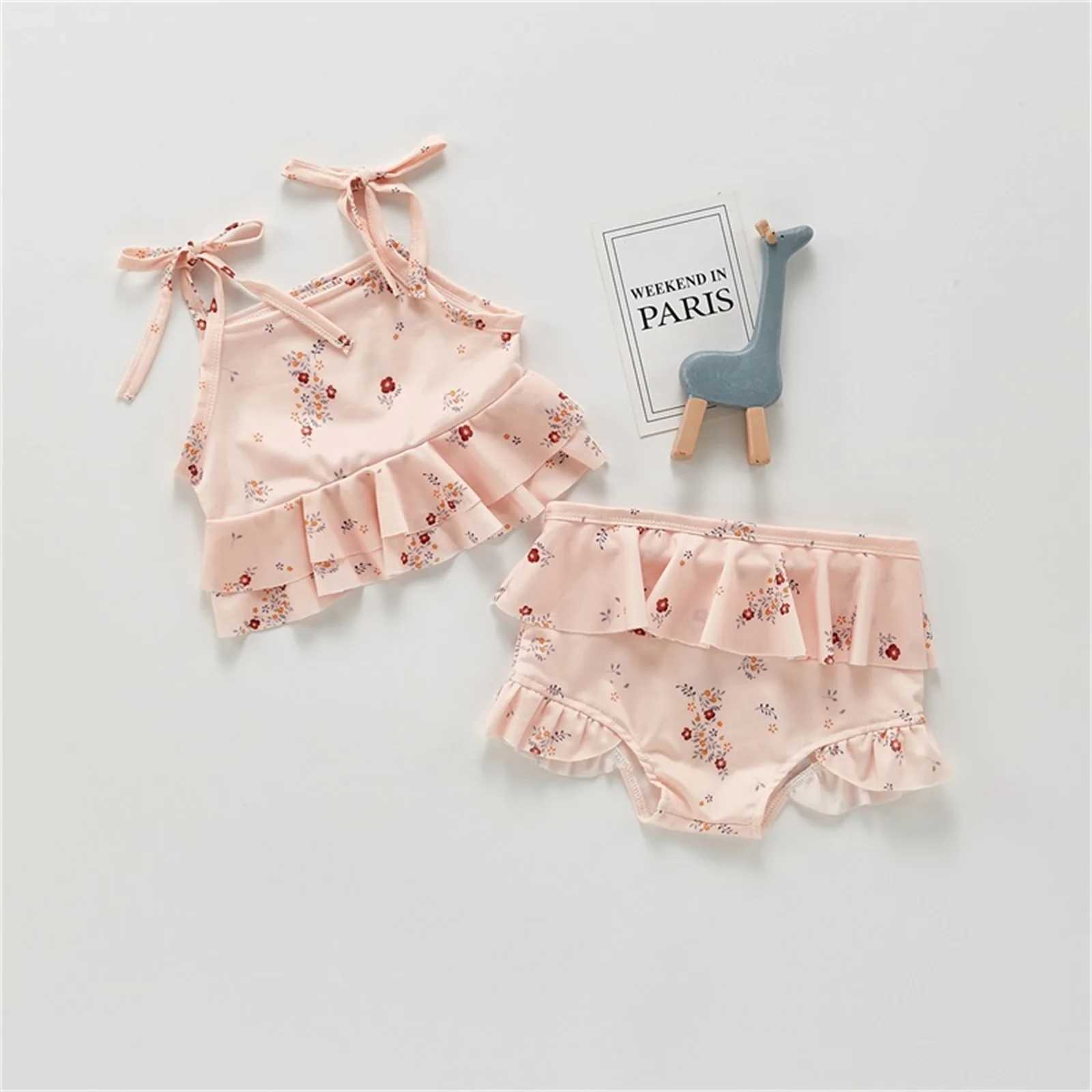 Yiiciovy Baby Girls Floral Print Swimming Suit Beachwear Kid Lace Up Strap Bikini Swimsuit Children Lovely Swimwear Bathing SuitXJ250214