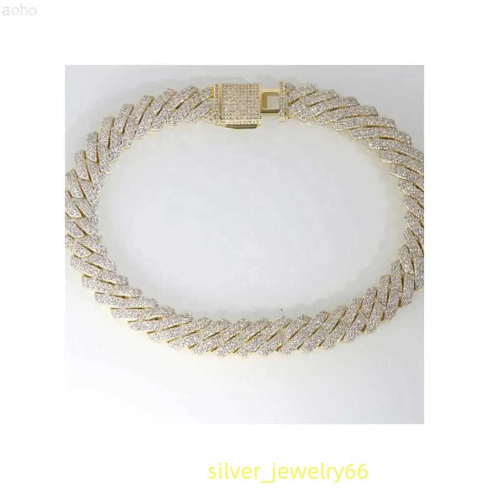 12mm Miami Cuban Link Chain Vvs Moissanite Diamond Stubbed 925 Sterling Silver White Gold Plated 18-24 Hip Hop Jewellery