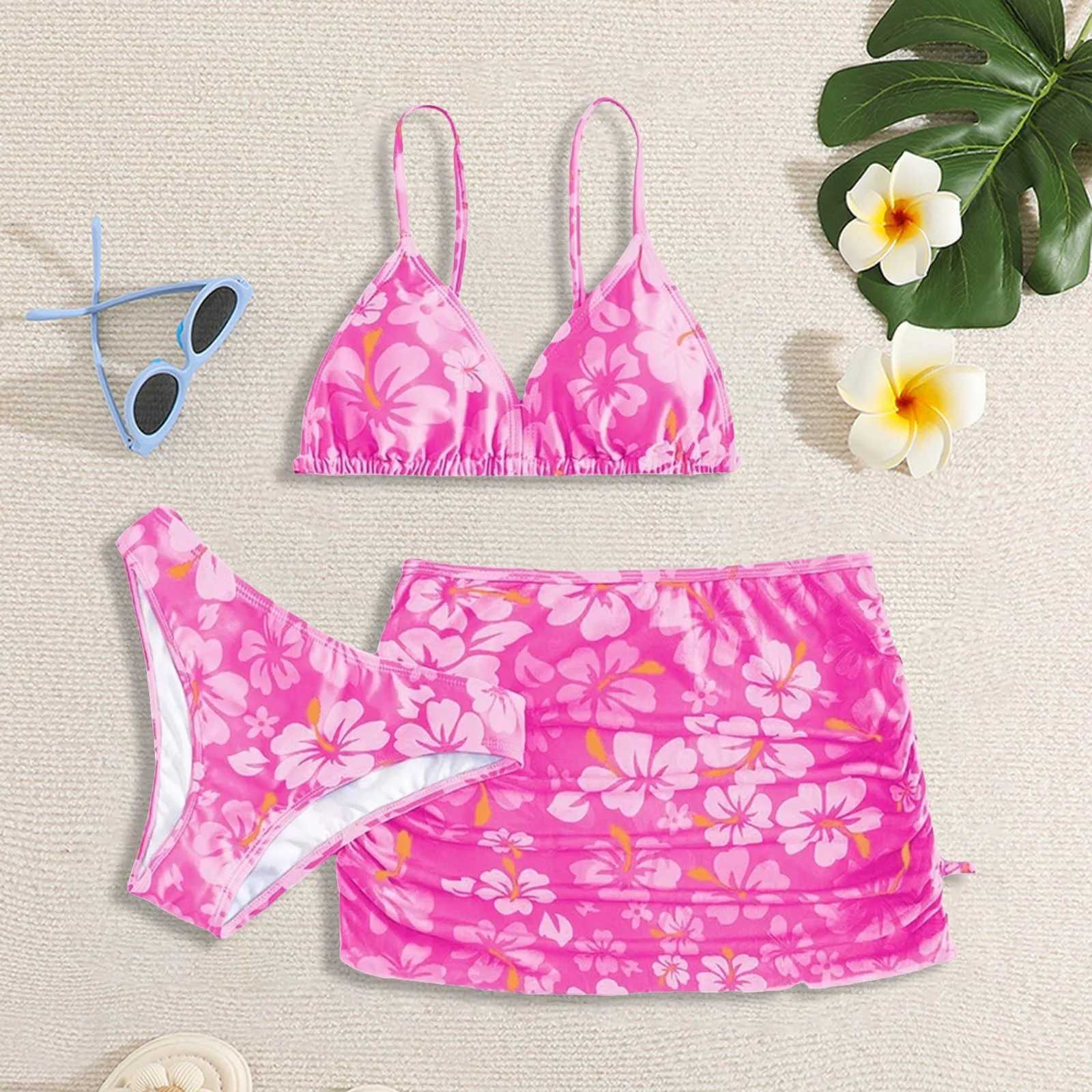 Children Printed Bikini Sets Bandage Push Up Net Swimsuit New High Elastic ChildrenS Swimsuit Three Piece For Girls Kid BikiniXJ250214