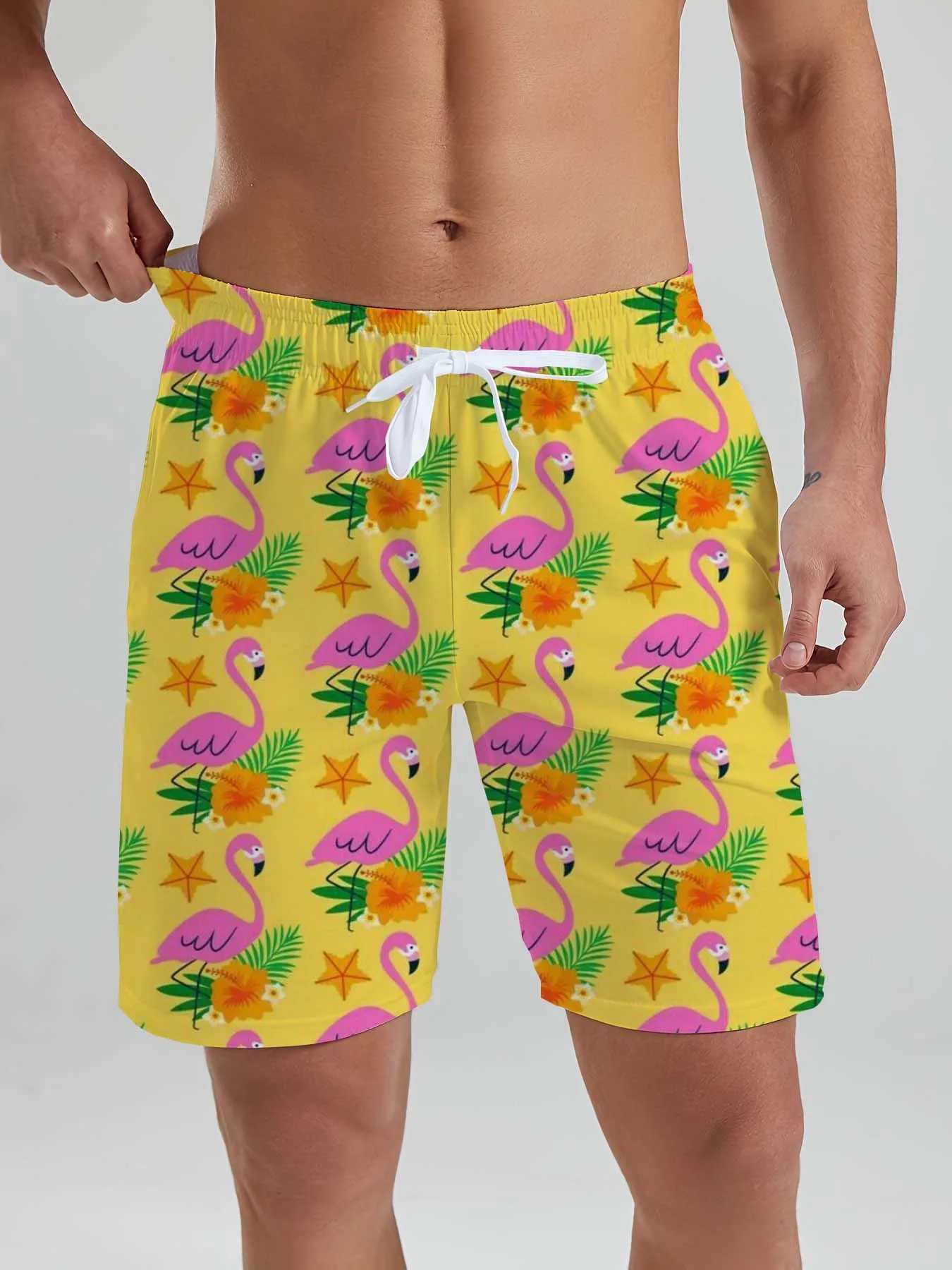 Hawaiian flamingo Vacation Beach Shorts For Men Summer Casual Street Short Pants 3D Printed Board Shorts Swimsuit Swim Trunks W250215