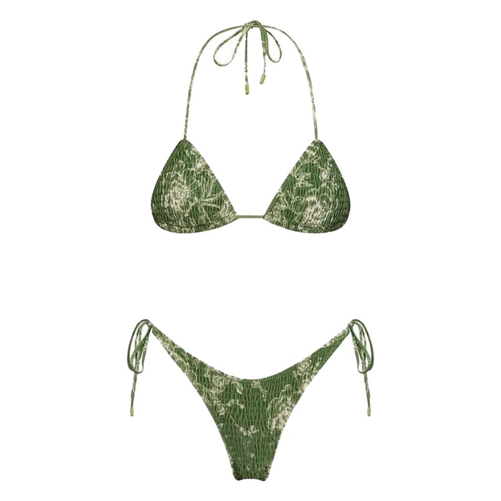 Sexy Thr Points Bikini Swimwear Women Two Piece Monokini Bathing Suits Ruffle Lace Up Swimsuit Hawaiian Bathing Suits Women X250214