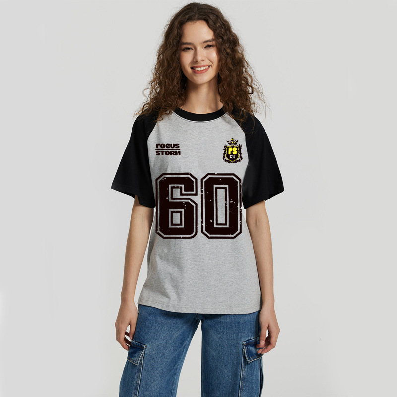 Designer T-shirt With Shoulder Patchwork Printed Short Sleeved Shirt For Women's Summer Casual Sports Style Top, Loose Knit Trend