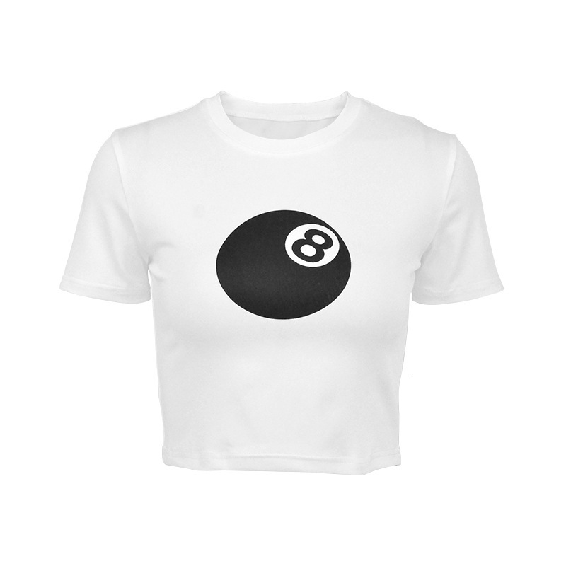 Designer's New Summer Billiard Size 8 Print Tight INS Internet Celebrity Open Umbilical Cord Hot Girls Multi-functional T-shirt
