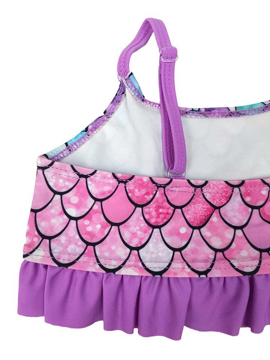 Able Summer Swimsuit Set for Girls 5-12Y Kids Swimwear Fish Scale Cami Top Ruffled Trim Mid Stretch Shorts Bikini TankiniXJ250214