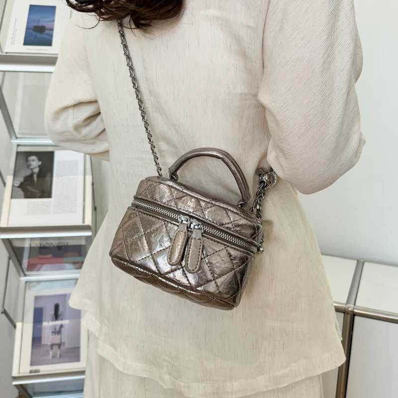 Ladies PU Leather Fi Box Makeup Bag Chain Handbag Shoe Bag Bolsos de Mujer Designer Luxury Bag Sac de Luxe Women Y250214