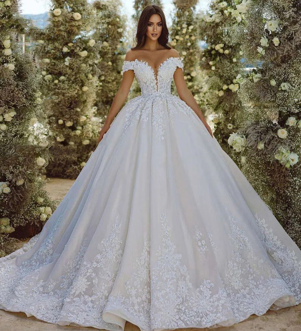 A-Line Wedding Dresses Sweetheart Off The Shoulder Vestido Novia Lace Beaded Appliques Robe De Mariee