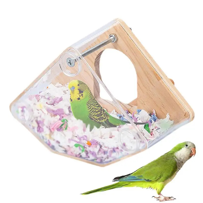 Parakeet Nesting Box Wood Bird Cage House Easy To Clean Transparent Bird Nesting Box For Budgie Bird Breeding Box 250206