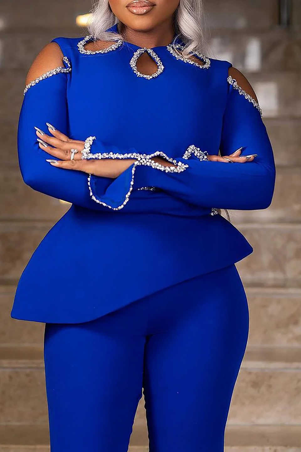 Customized Designer Women Pants Suits Crystal Ladies Prom Birthday Party Formal Wear Outfit Jacket 2 Pieces