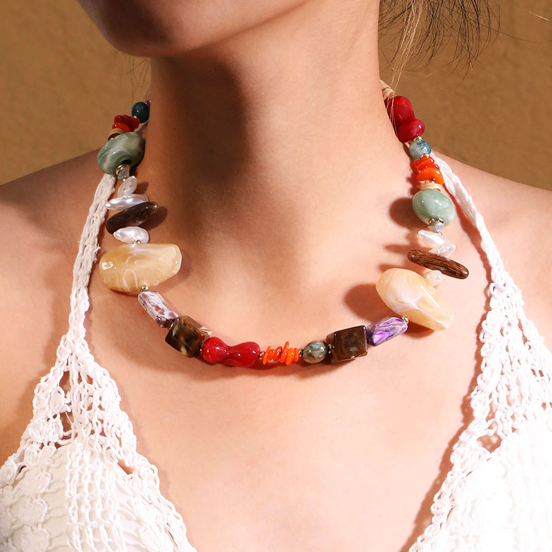 Bohemian Statement Beads Necklace for Women Girl Trendy Beach Party Jewelry Spring/Summer Accessory