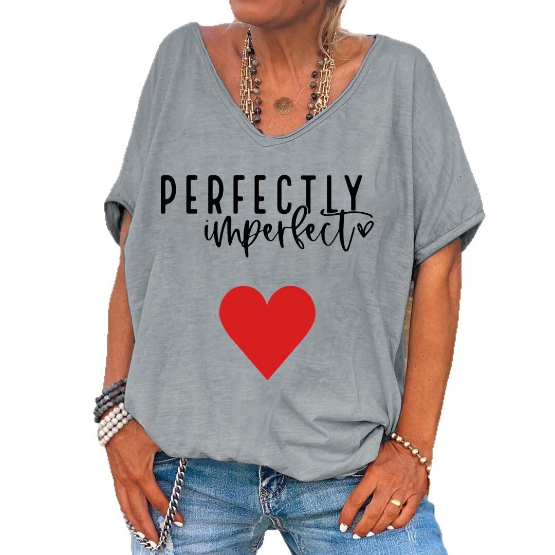 Designer Fashion Trend 2025 Printable T-shirt Summer Style Loose V-neck Pullover Short Sleeved Women Top