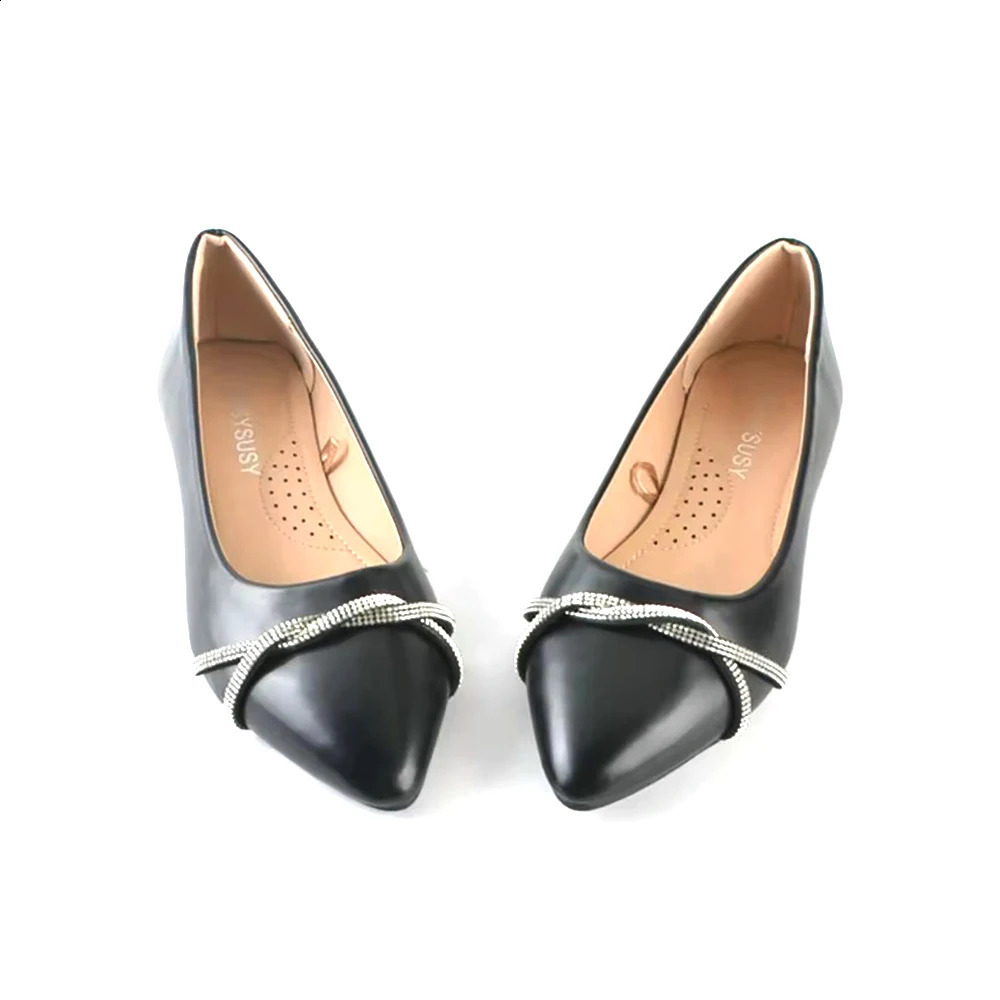 Casual Daily Flat Pumps Ladies Crossed Crystal Strap Pointy Toe Shoes Comfortable Black Rhinestone Party Dress Womens Shoes 250214