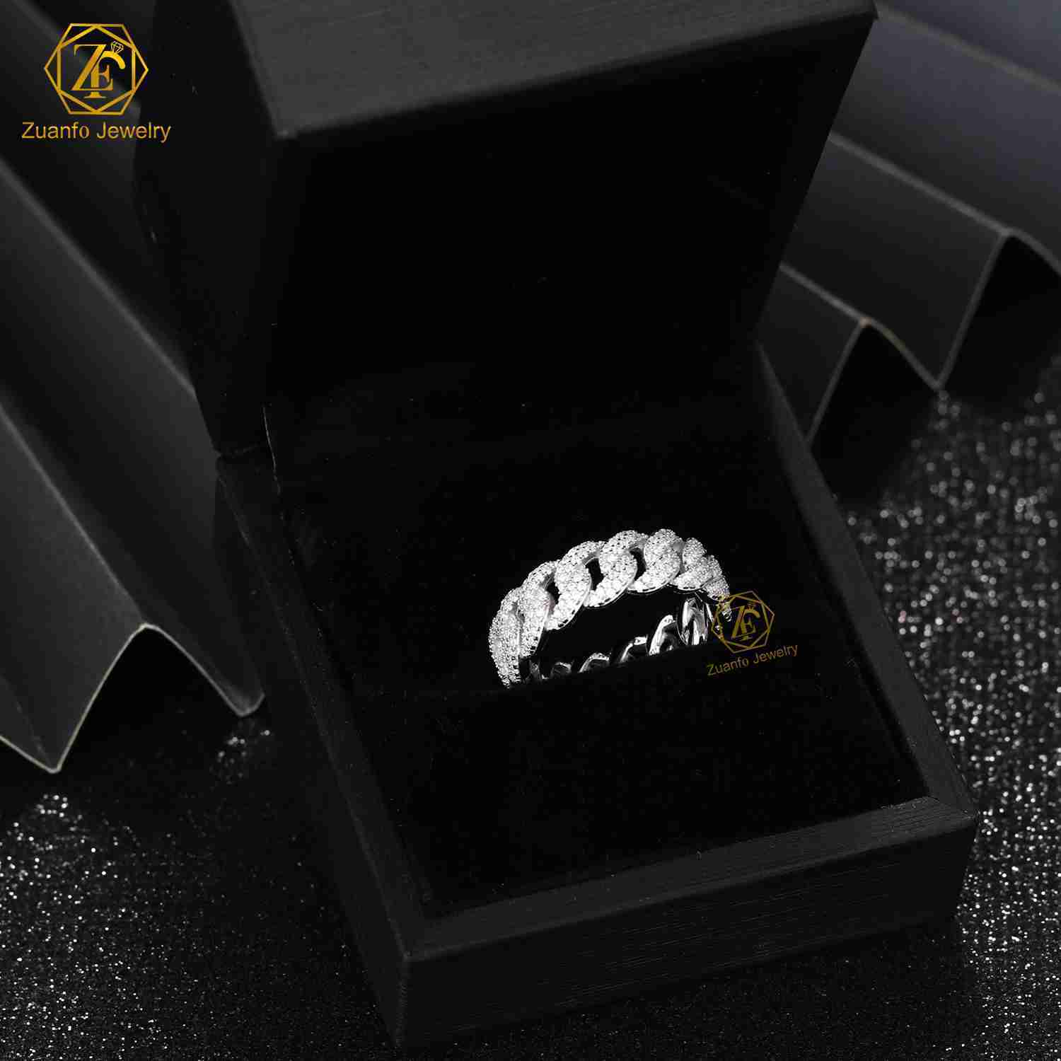 Bandwidth Miami Cuban Link Ring Round Brilliant Cut Lab Grown Diamond Cuban Ring Hip-hop Style Ring Hip-hop Jewellery Gift