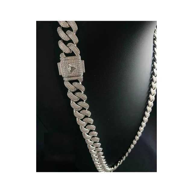 Arrival Miami Cuban Link Chain Vvs Moissanite Diamond Stubbed 925 Sterling Silver White Gold Plated