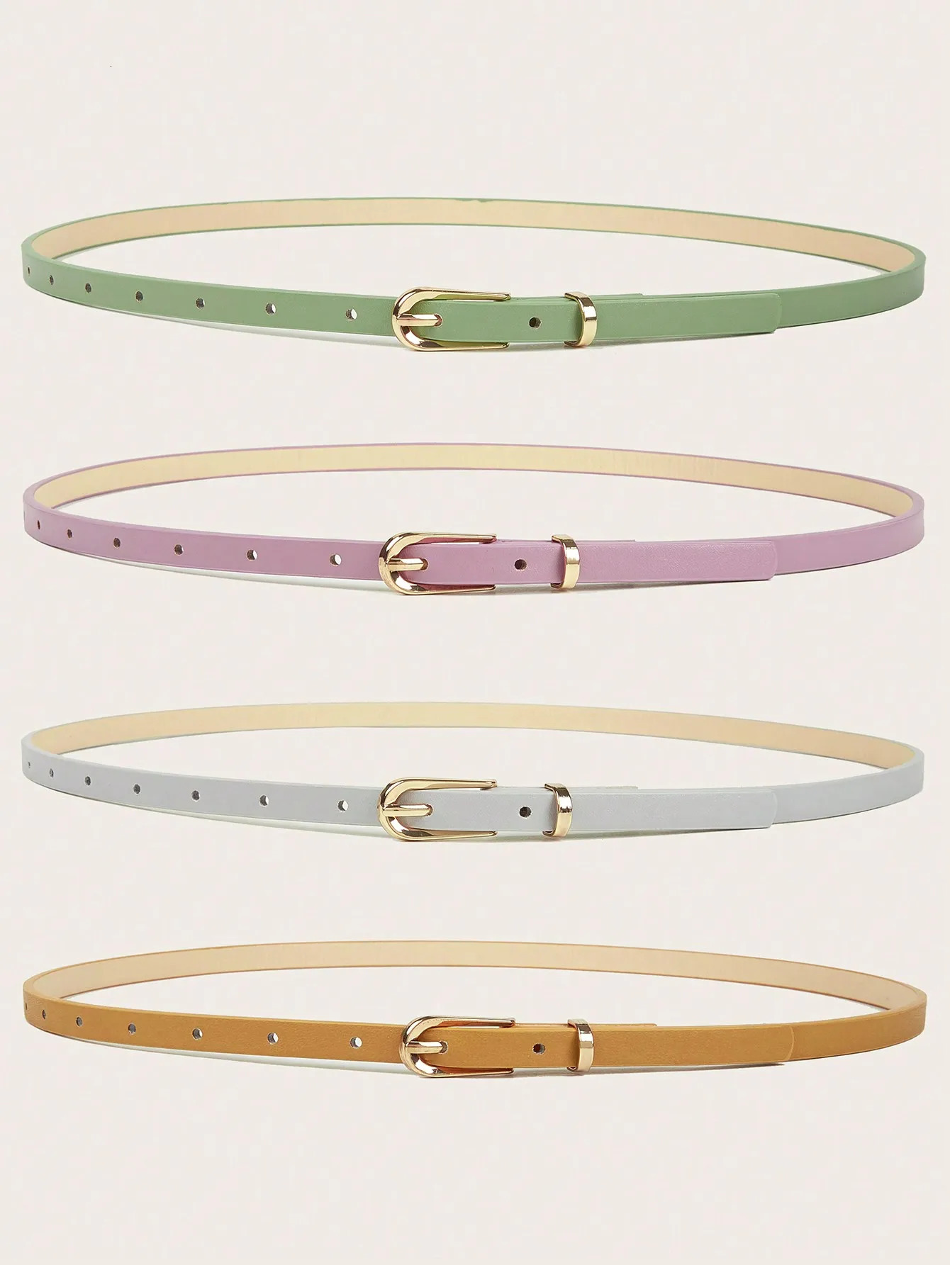 4pcs Women Classic PU Leather Belt Solid Color Simple Skinny Belt with Square Buckle for Jeans Pants 250214