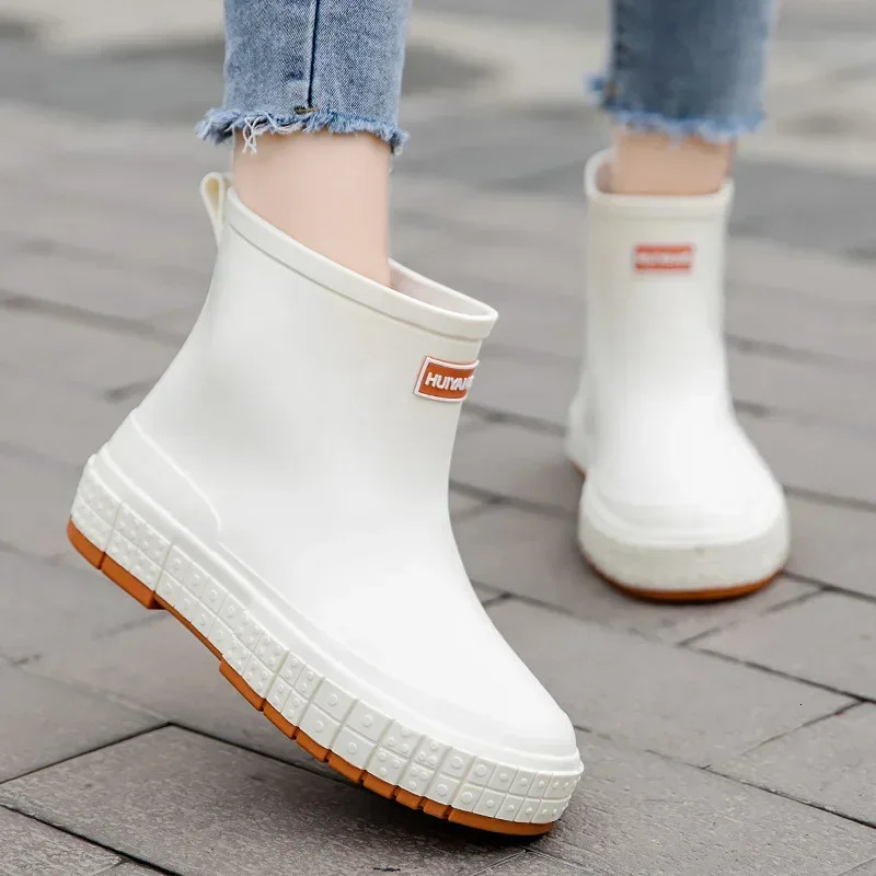 Womens Rain Shoes Waterproof Rubber Boots Ladies Casual Non-slip Flats Rain Boot Female Insulated Garden Galoshes 250213