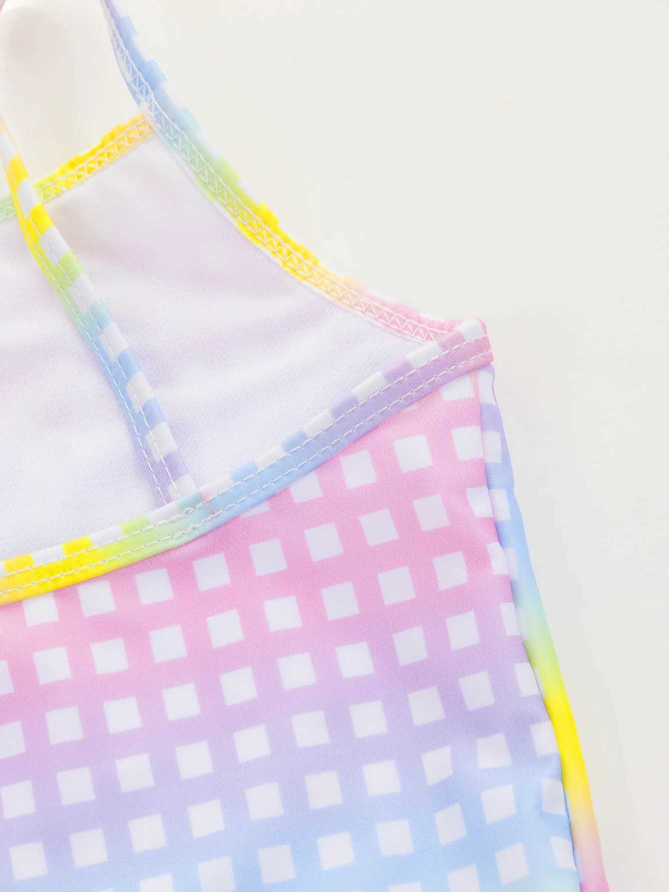 2024 Girls Ruffle Bikini Swimsuit Gradient Leopard Floral Animal Kids Swimwear Children Bikini Rainbow Bathing Set 428XJ250214