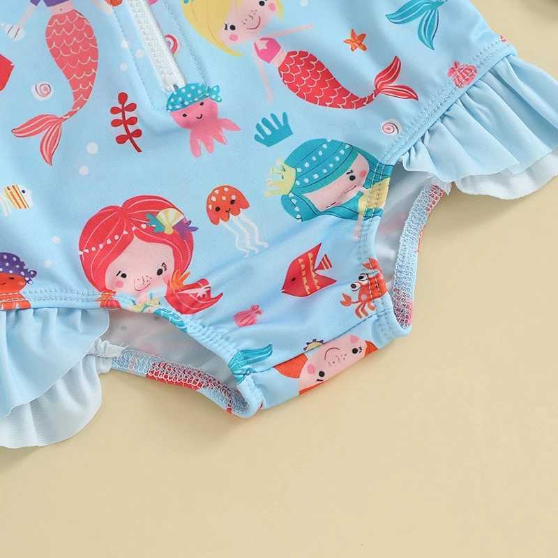 Suefunskry Baby Girls Swimsuit Strberry Flower Print Bikini with Hat Newborn Long Sleeve Romper Swimwear for BathingXJ250214