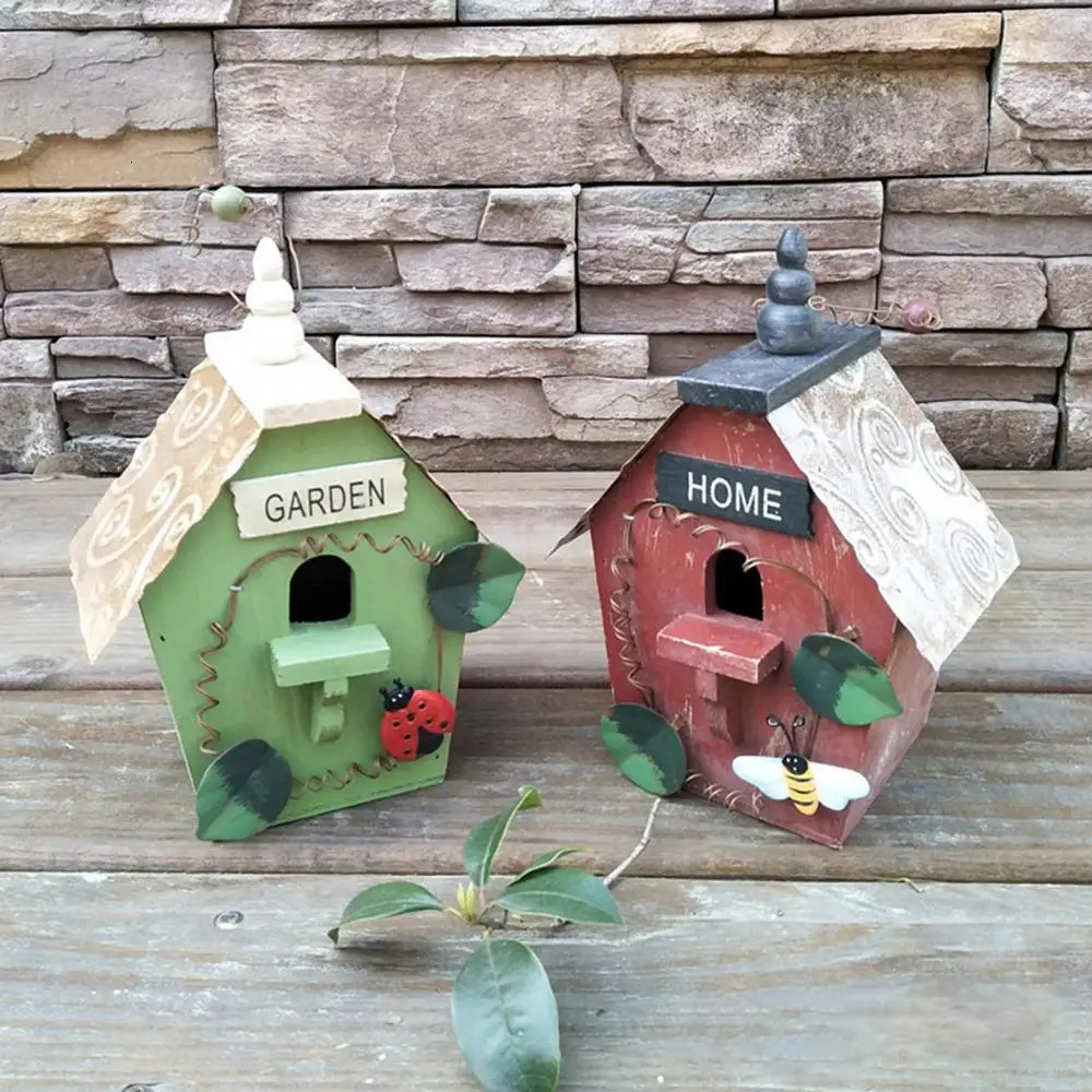 Bird House Birdcage Painting Outdoor Garden Yard Hanging Cottage Feeder Nest Crafts Birdhouse Pet Products Bird Accessories 250206
