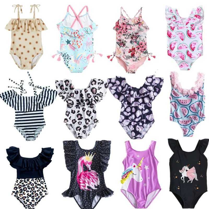 Baby Girls One-Piece Swimwear Toddler Baby Girl Swimsuits 2023 Summer Girls Flower Leopard Printing Swimwear Bikini Bathing SuitXJ250214