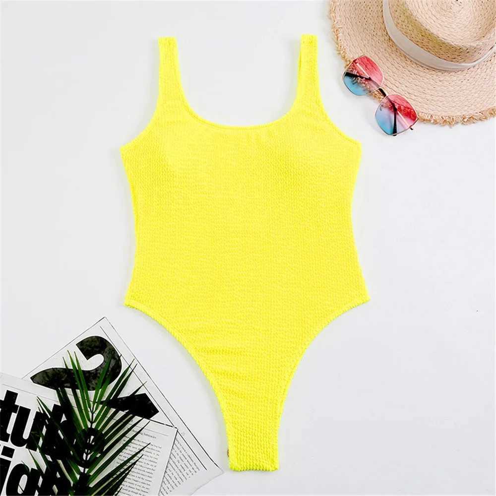 2025 new ribbed one-piece womens swimsuit Monokini swimsuit solid yellow swimsuit womens swimsuitW250214