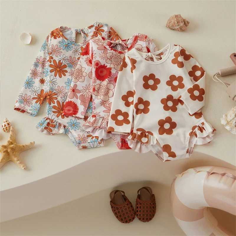 Tregren Toddler Baby Girls Spring Summer Romper Swimwear Long Sleeve O Neck Floral Swimsuit Beach Pool Hot Spring Bathing SuitsXJ250214