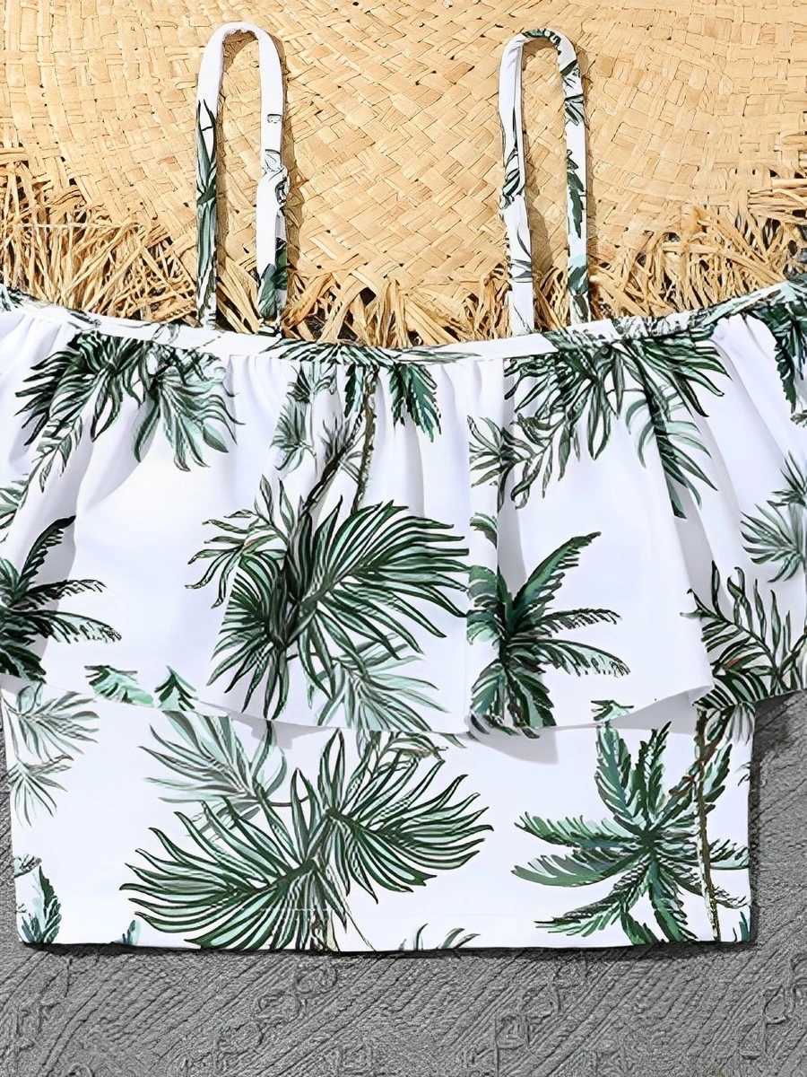 2024 Girls Swimsuit Print Two Piece High Waist Kids Swimwear Female Childrens Bathers Bathing Swimming Swim Suit BeachwearXJ250214