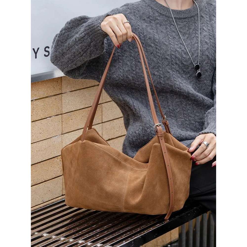 Real Leather Women's 2025 New Large Capacity Tote Commuting Pillow Frosted Cowhide Shoulder Bag For Women