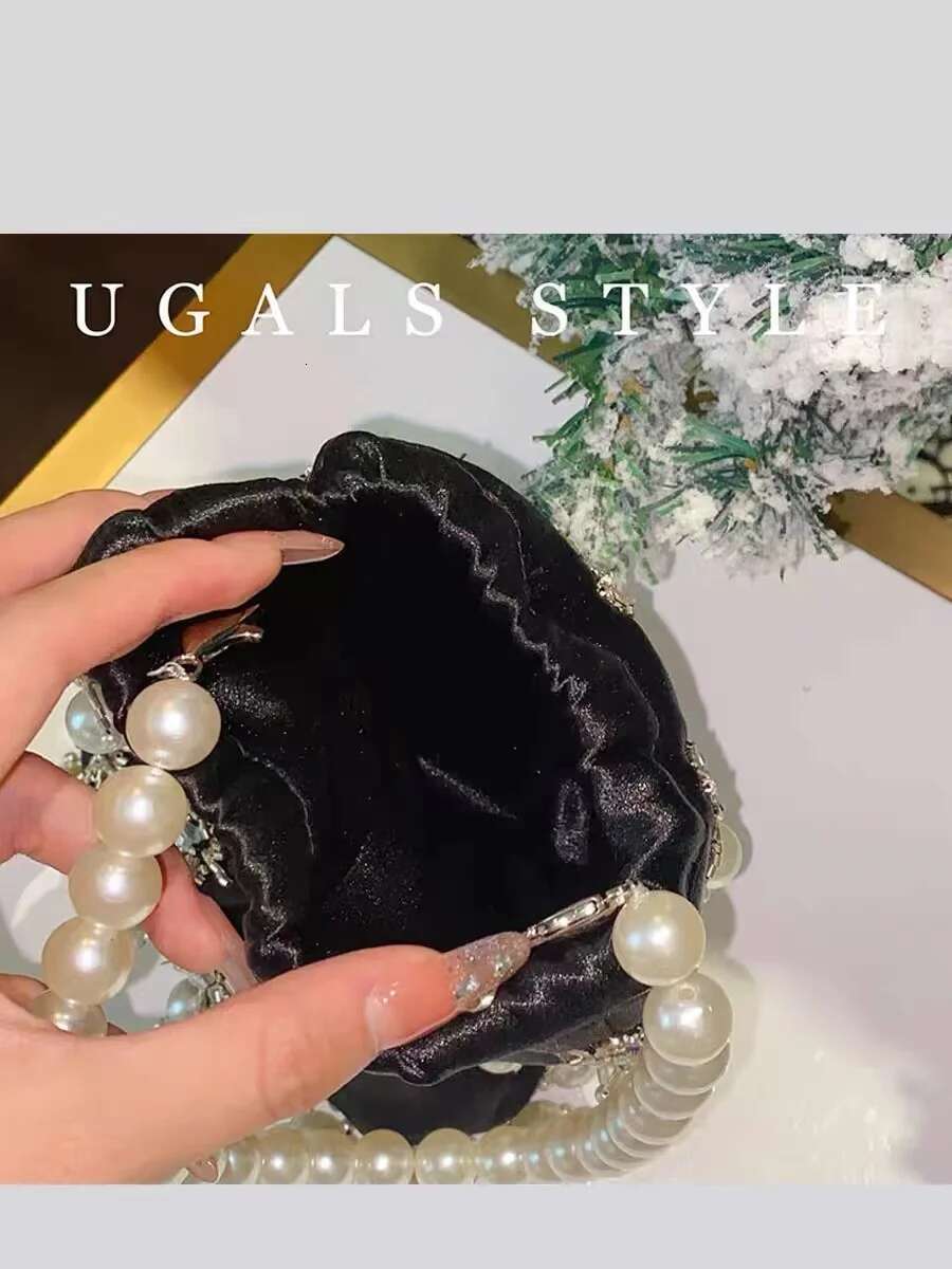 Pearl Beaded Women's Handbag Fashion Beads Beading Handmade Veet Evening Wedding Party Clutch Purse Female Crossbody Bag