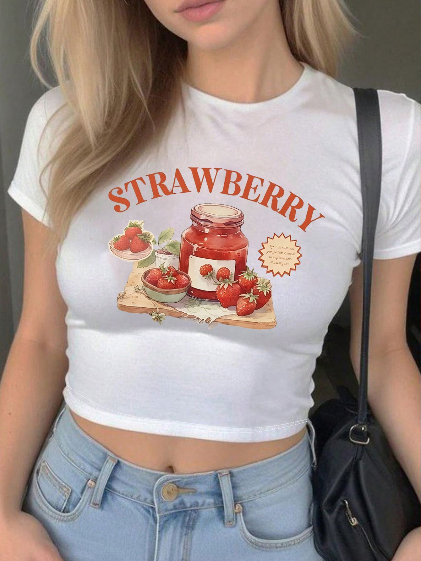 Designer Fashion Versatile 2025 Spring/summer New Collection Strawberry Jam Letter Printed Summer Fairy Sexy Women's T-shirt Top Hot Stamping