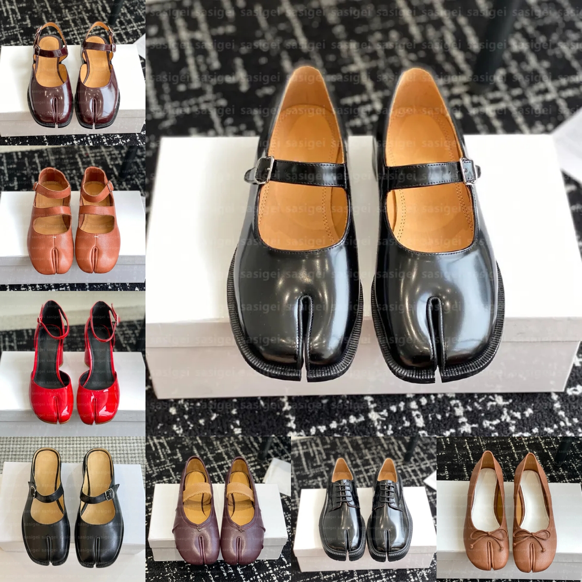 Designer Satin Tabi Ballerina Shoe Mary Jane Leather Dress Shoes Chic Brown Black Pump MM6 Red White Gold Womens