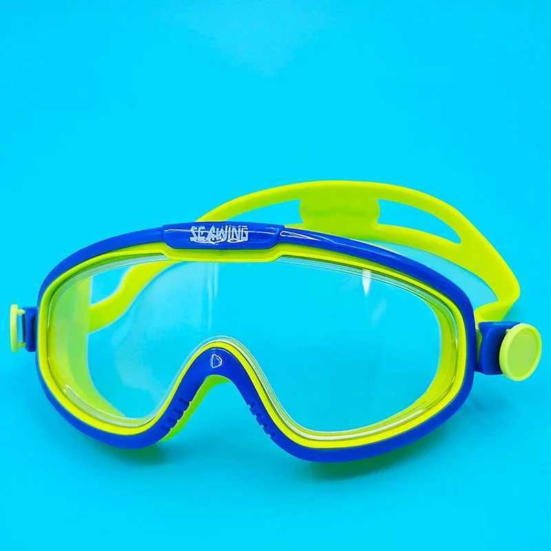 Hot selling childrens large frame swimming goggles for foreign trade waterproof anti fog flat light and colorful goggles Z250215