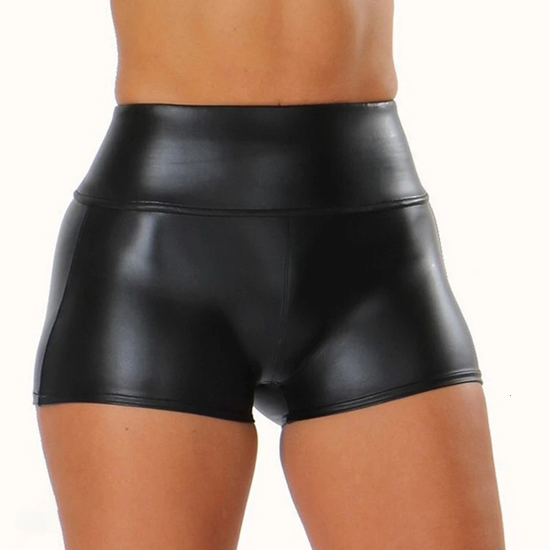 Leather shorts for women high waisted body push ups black sprinters sports and fitness sexy slim Sedenki Damskie 250213