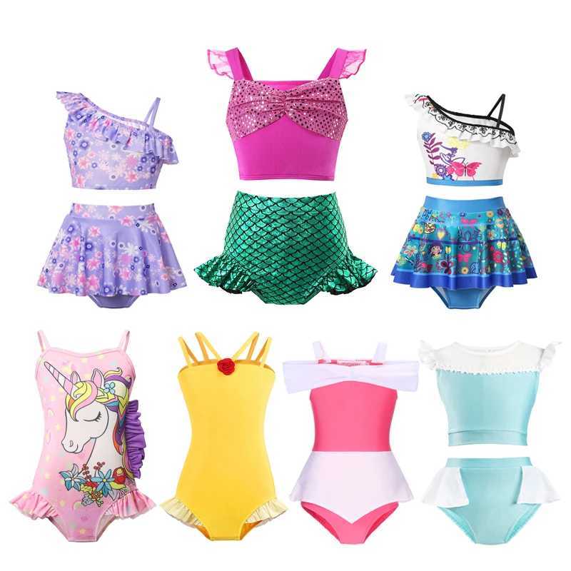 Princess Mermaid Mirabel Isabella Swimsuit Set Girl Summer Beachwear Pool Par Kids Anna Elsa Rapunzel Swimwear Bathing SuitXJ250214