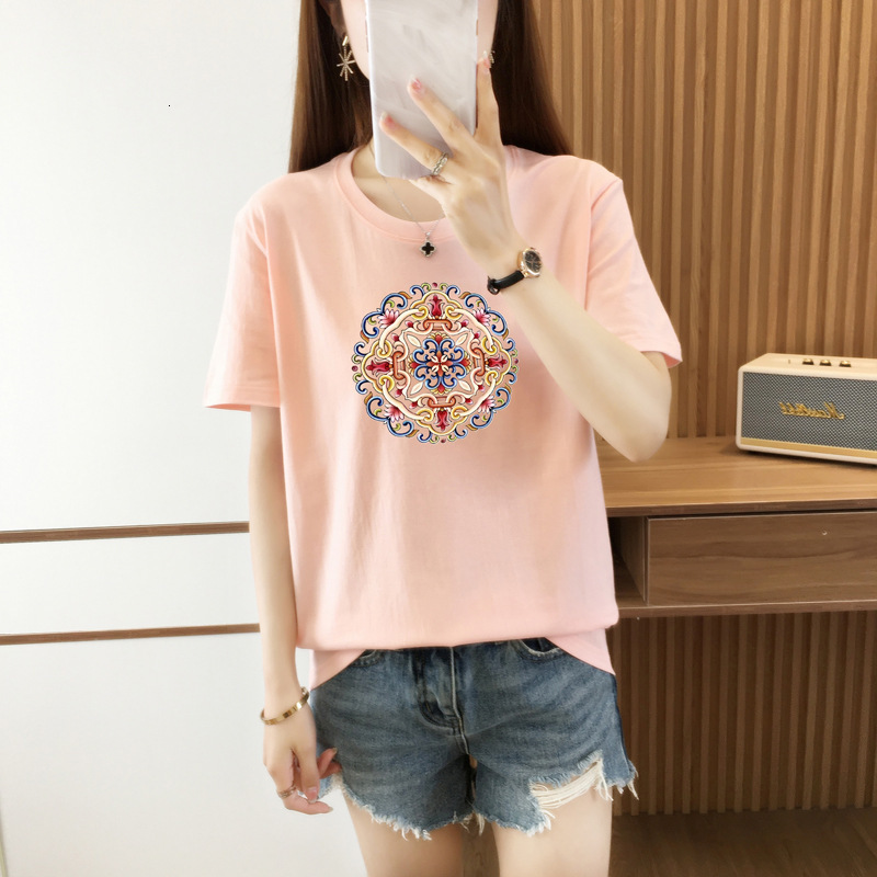 Summer Short Sleeved Printed Pure Cotton White T-shirt Designer Free Shipping Fashion Trend T-shirt Women's Top High-end Feeling Summer Plus Size